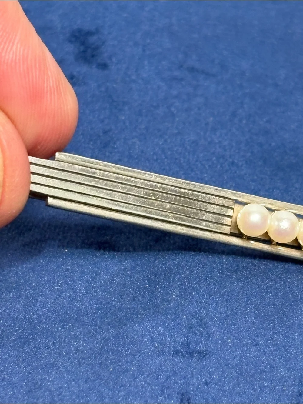 RARE Vintage K. Mikimoto Tokyo Silver Tie Clip 5 Akoya Pearls MCM Signed